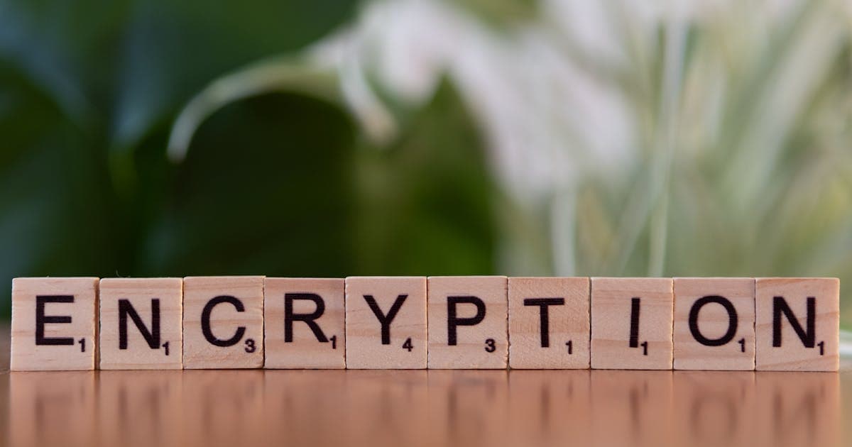 Wooden blocks spelling encryption symbolizing DKIM email signatures