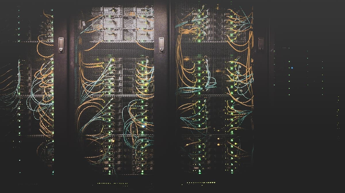 Network server room with glowing cables